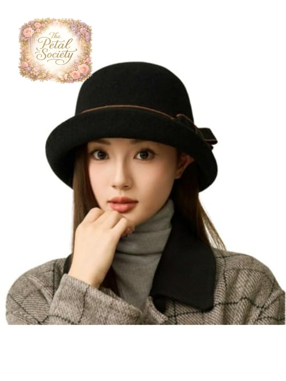 Vintage Felt Cloche Bucket Hat Women Winter Fall Elegant Bowler